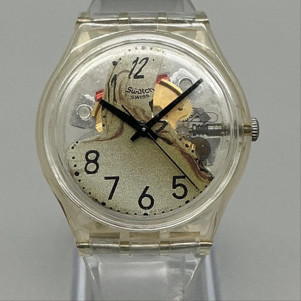 Vintage Swatch Melted Minutes Mens Watch 34mm Silver Skeleton Dial New Battery